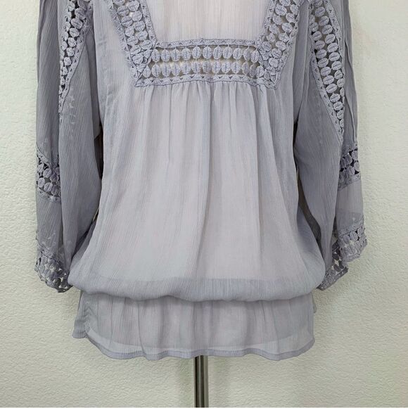 Daniel Rainn Boho Semi- Sheer Embroidered Gray Blouse - Picture 10 of 12